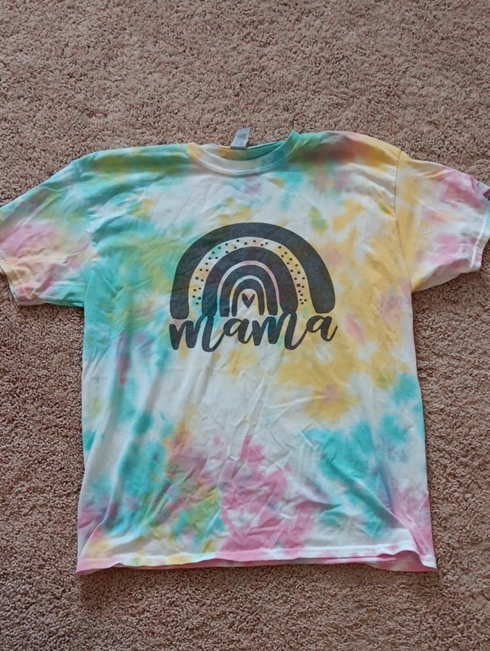 Gildan Pastel Tie-Dye 'Mama' Tee with Charcoal Rainbow Print
